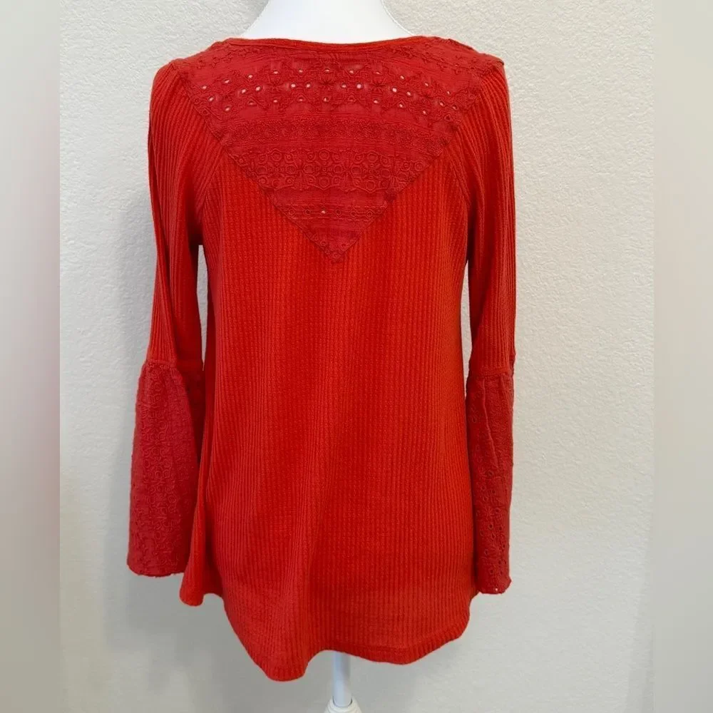 Free People Orange Bell Sleeve V‑Neck Long Sleeve Top